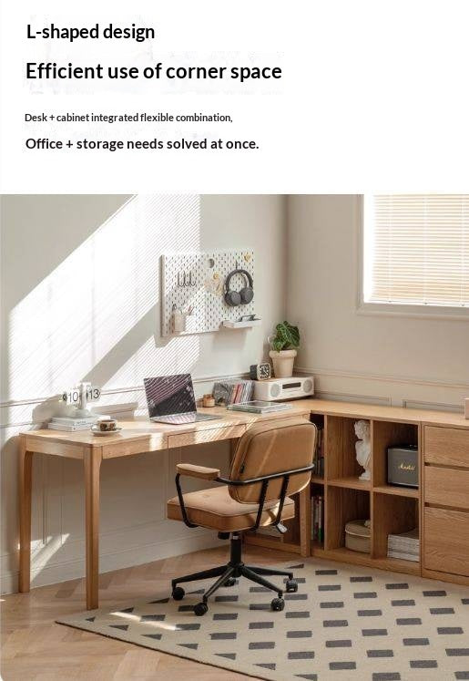 Oak, Beech Solid Wood Shelves Office Desk