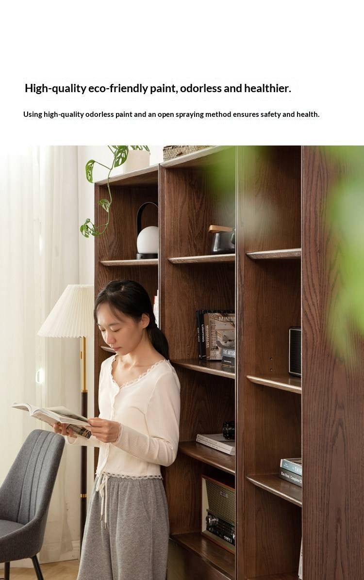 Oak, Ash Solid Wood Dust-Proof Glass Door Wall Floor-to-ceiling Bookshelf