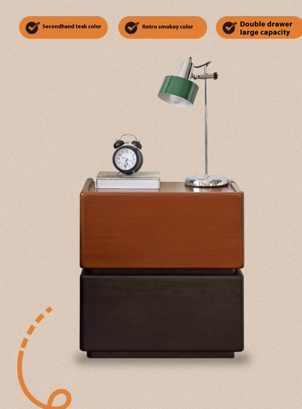 Ash, Poplar Solid Wood Retro Style Nightstand