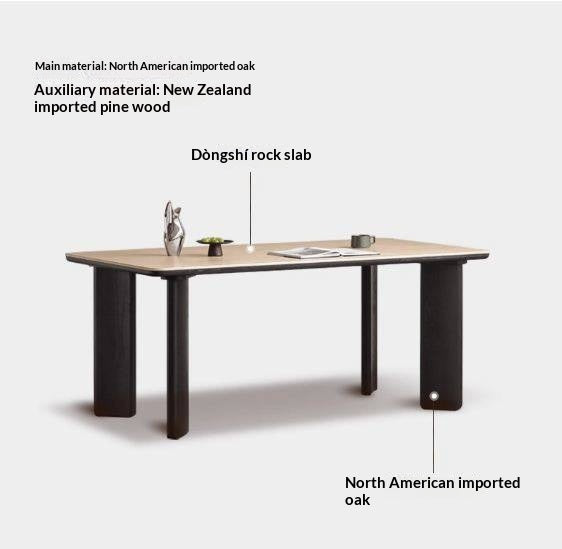 Oak Solid Wood Modern Cave Stone Rock Plate Dining Table