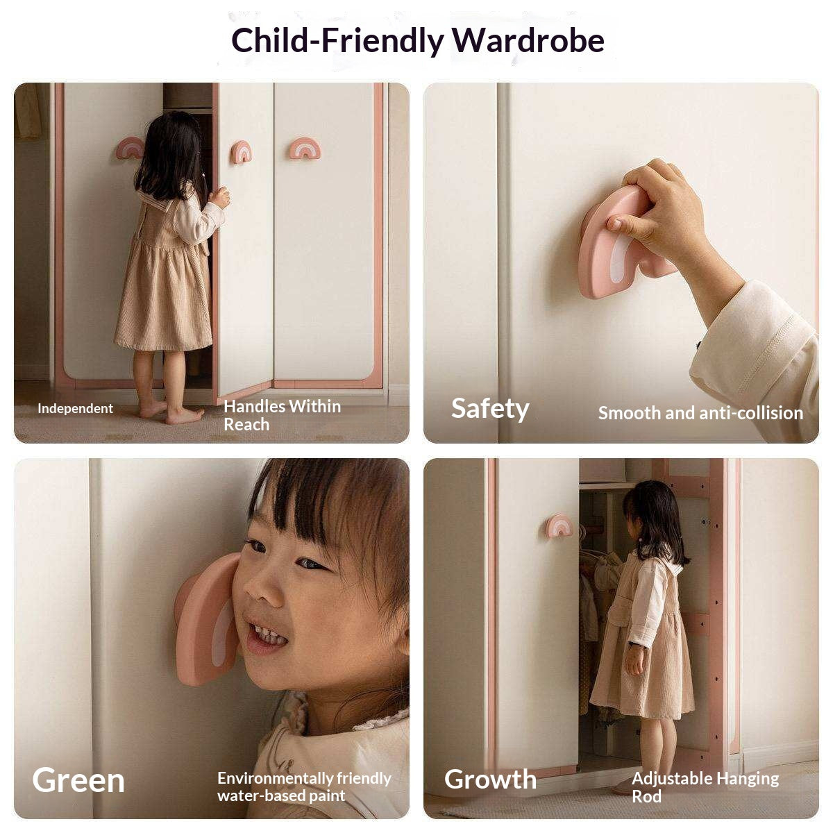 Solid RubberWood Kids Modular Wardrobe Closet with Multi-Size Storage Options