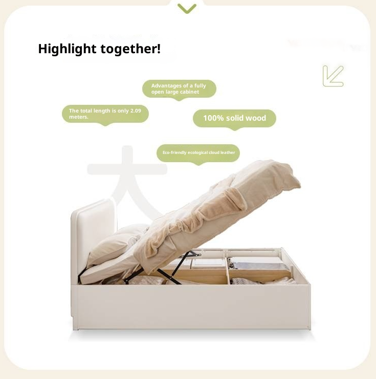 Rubberwood Solid Wood Bed Modern Minimalist Box Bed White Cream Style