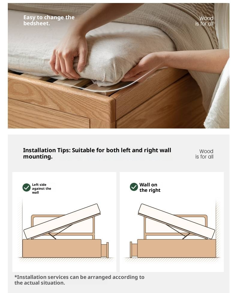 Oak Solid Wood Genuine Leather, Eco-leather Box Bed