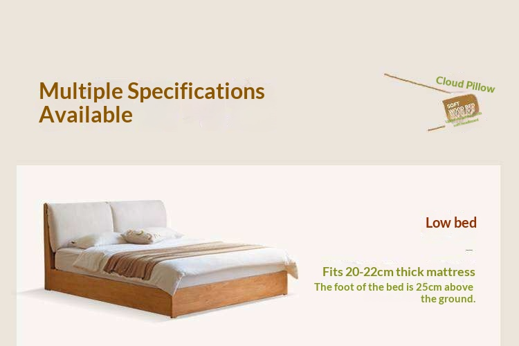 Rubberwood Solid Wood Storage Bed with Lift-Up Base and Soft Upholstered Headboard