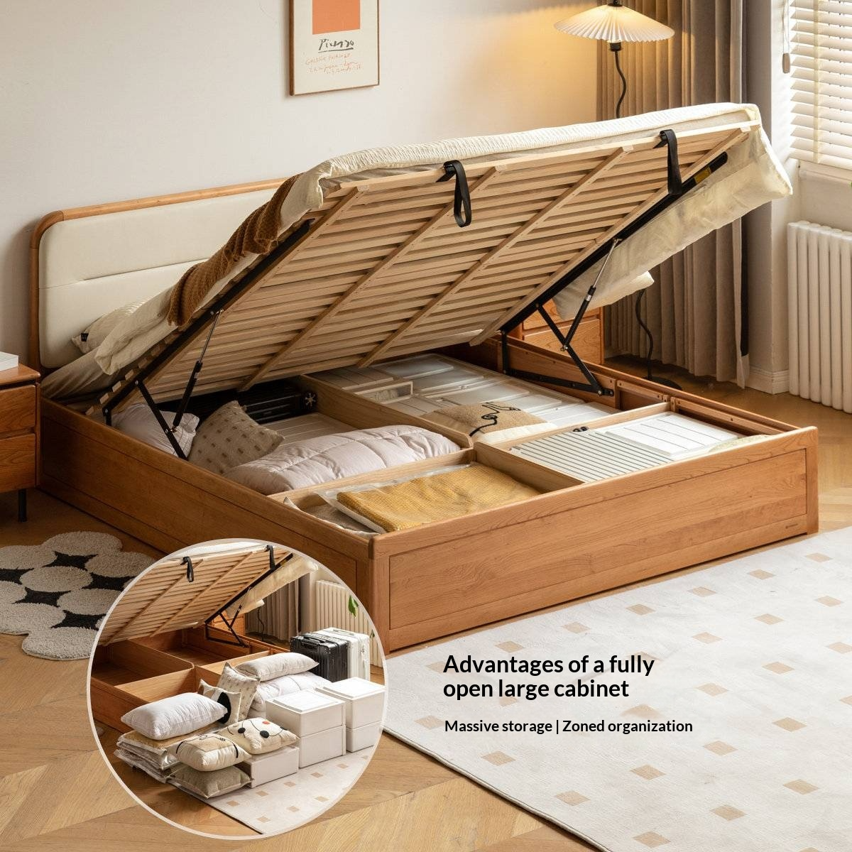 Cherry Solid Wood Box Bed — Vintage Style with Soft Backrest