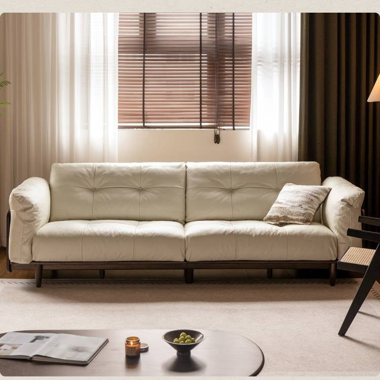 Black Walnut, Oak Solid Wood Genuine Leather Sofa Italian-Inspired