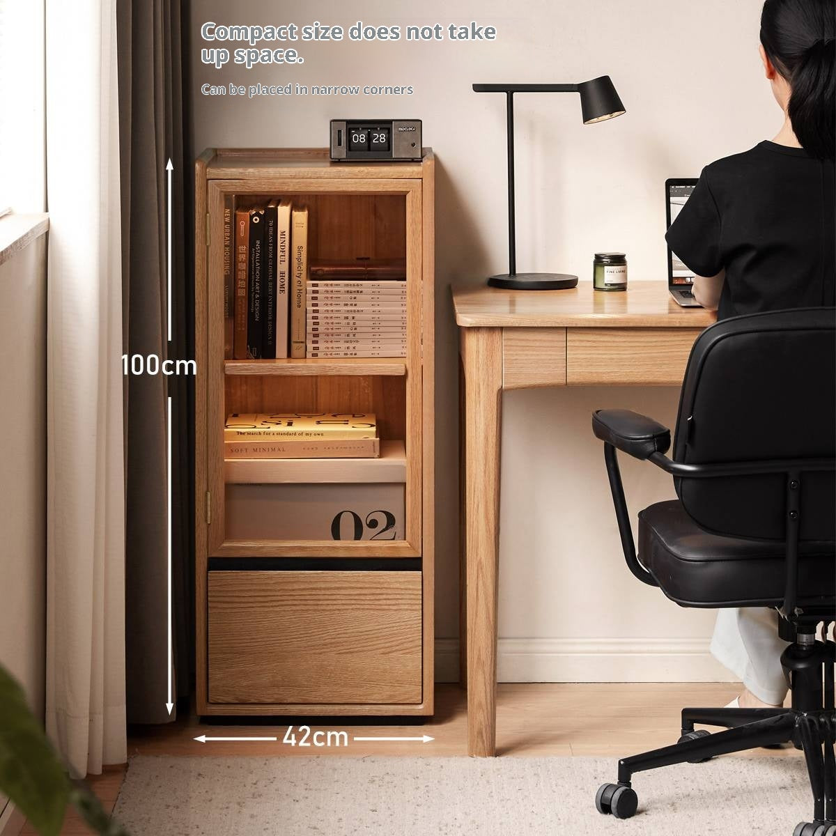 Oak Solid Wood Modern Side Cabinet.