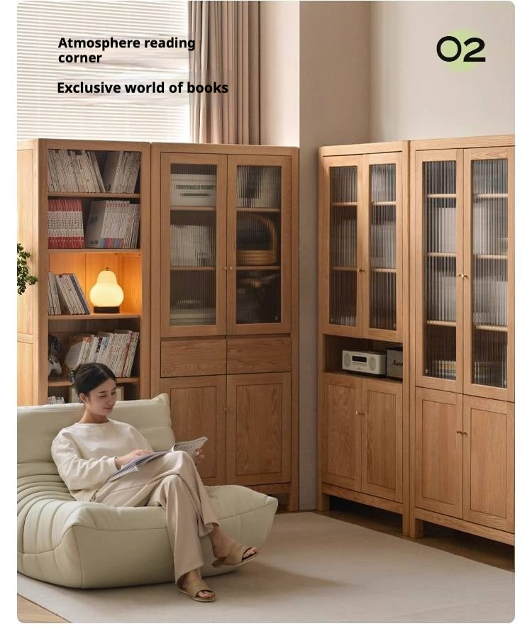 Oak, Solid Rubberwood Modern Minimalist Combination Bookcase