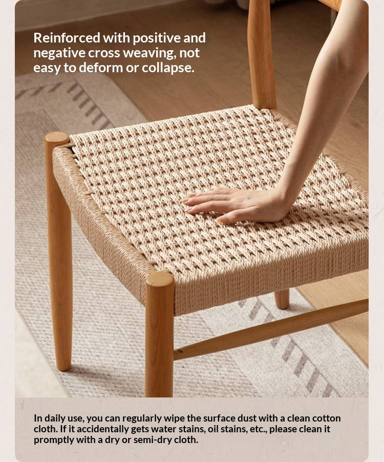 4 pcs -Cherry Solid Wood Dining Chair with Woven Cord Seat, Scandinavian Modern