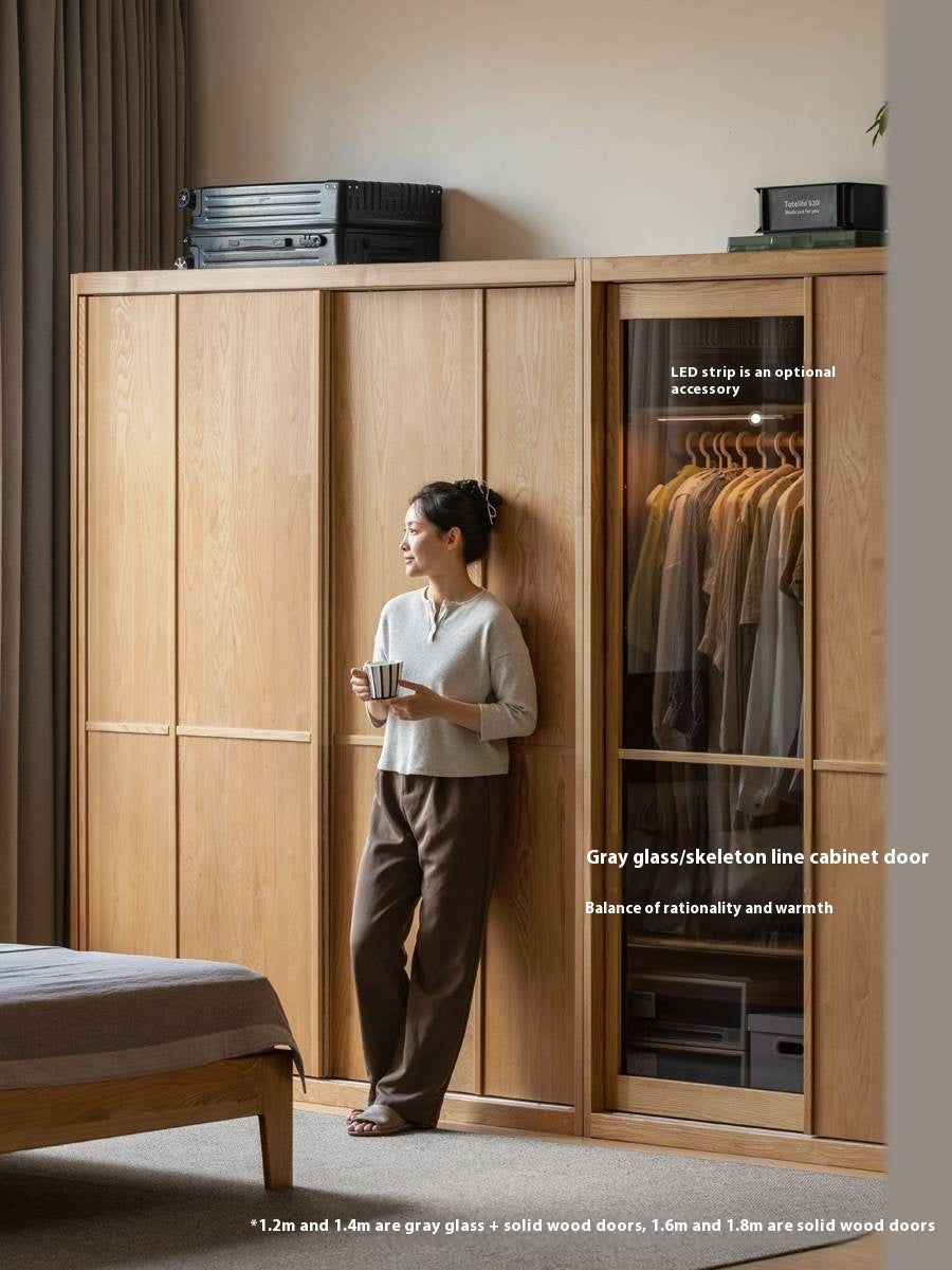 Ash Solid Wood Modern Wardrobe With Sliding Doors