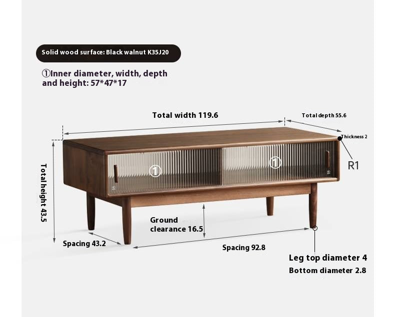 Black Walnut, Oak, Solid Rubberwood Solid Wood Modern Style Coffee Table