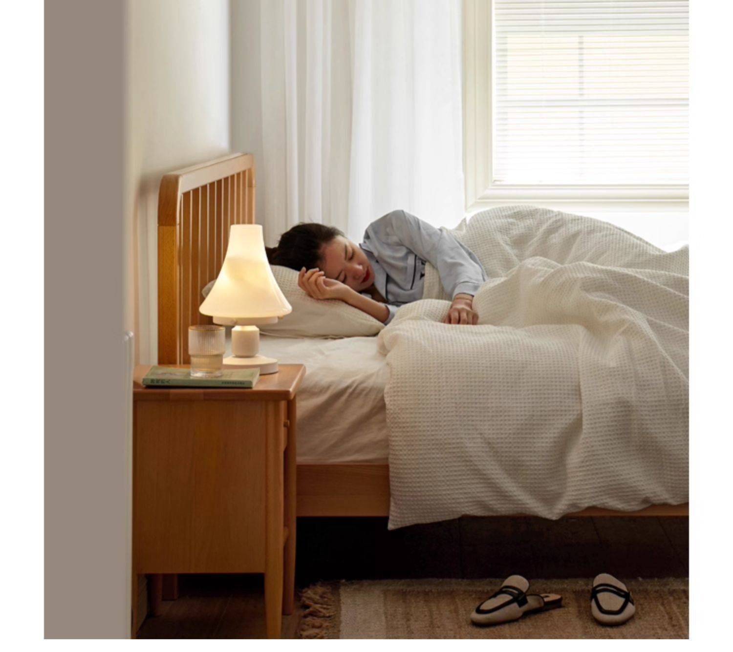 European Beech Solid Wood Bed Modern Simple
