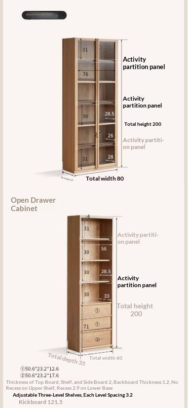 White Oak Solid Wood Bookcase and Display Cabinet with Glass Doors and Built-In Lights