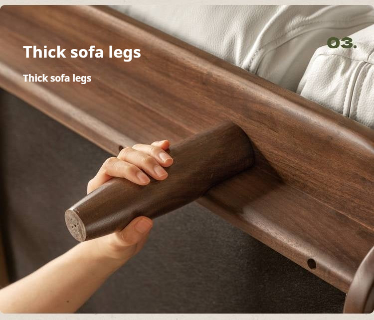 Black Walnut, Oak Solid Wood Genuine Leather Sofa Italian-Inspired