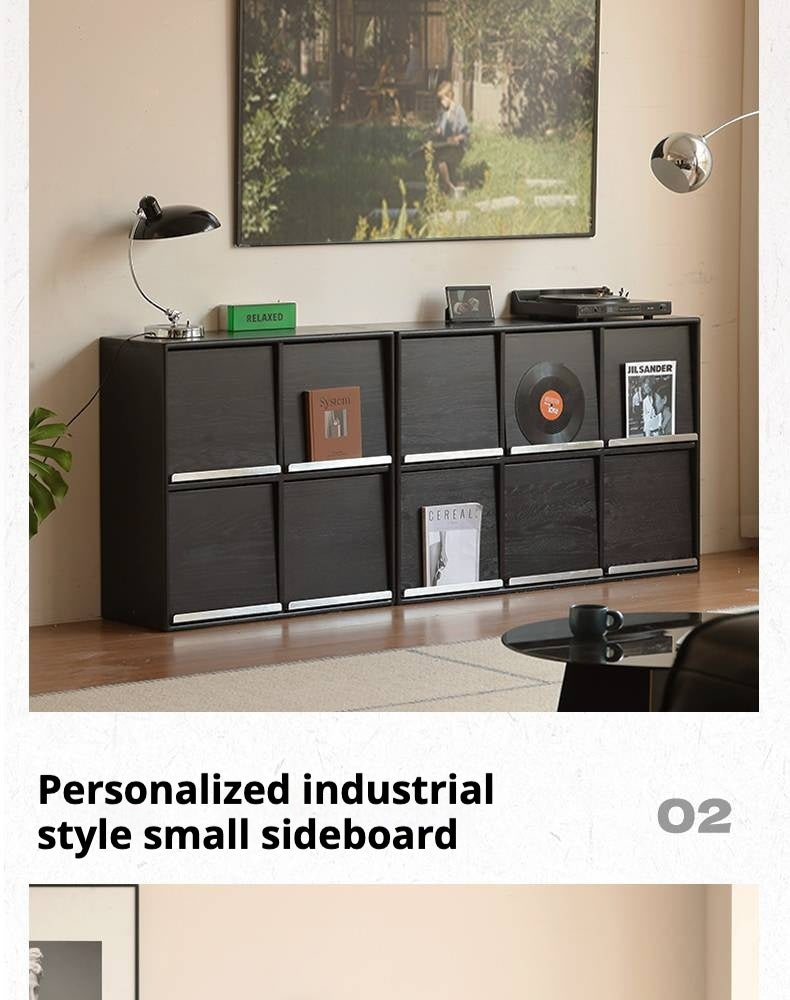 Oak Solid Wood Black Storage Combination Module Cabinet.