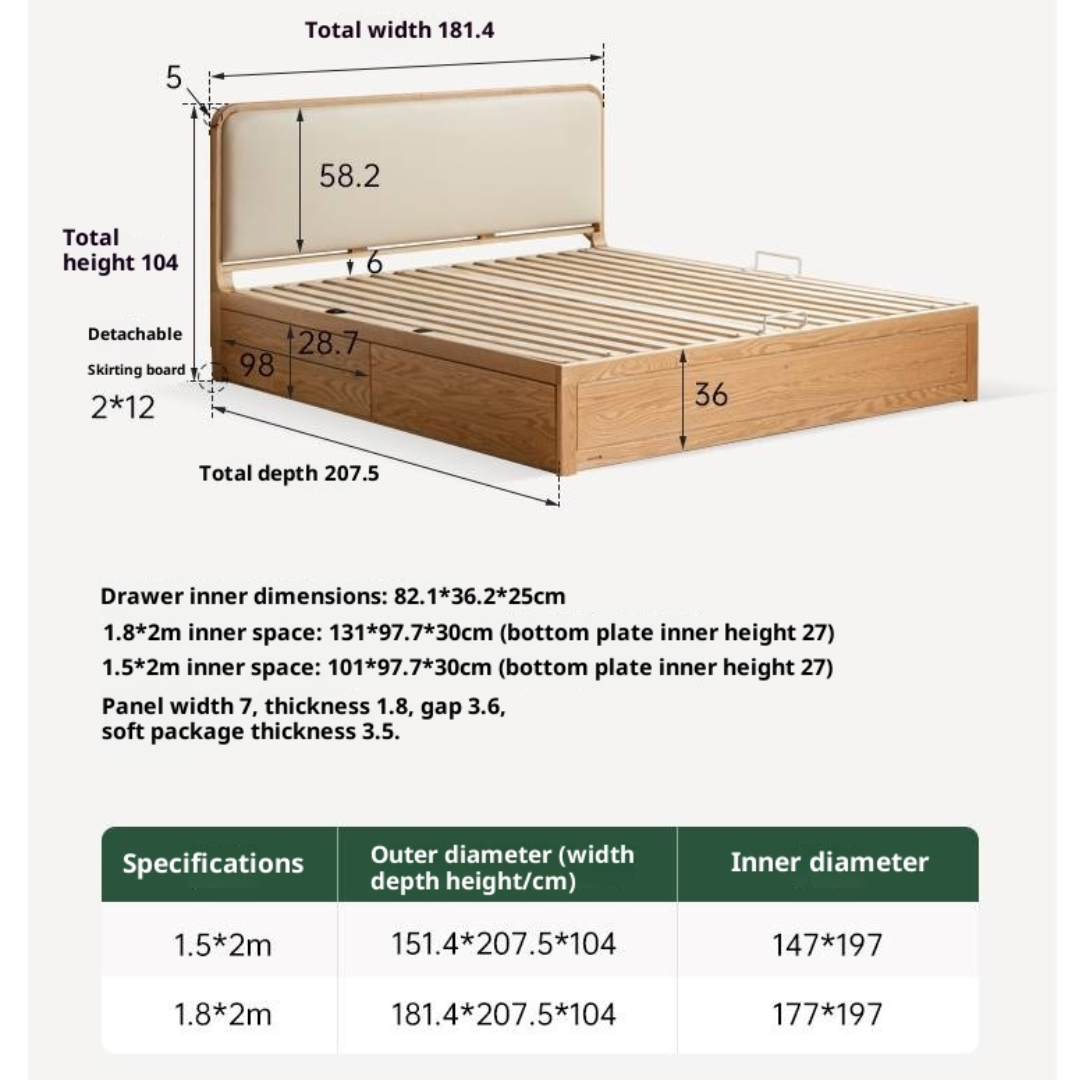Oak Solid Wood Genuine Leather, Eco-leather Box Bed