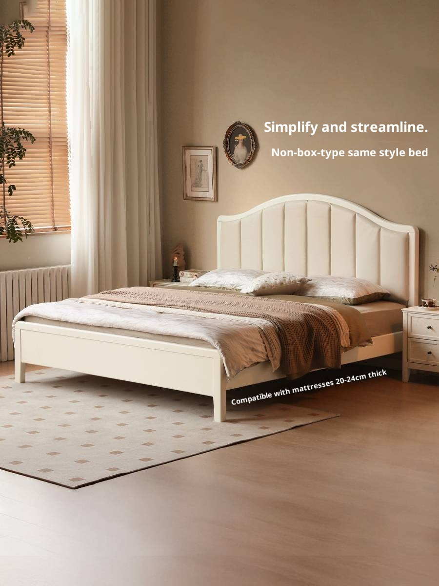 Rubberwood Solid Wood White Large Box Bed American Style