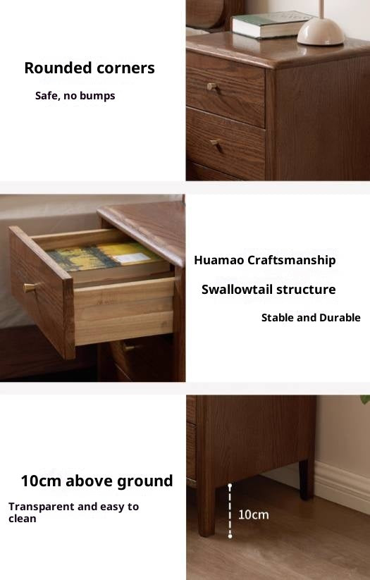 Oak Solid Wood Modern Minimalist Three-Drawer Nightstand