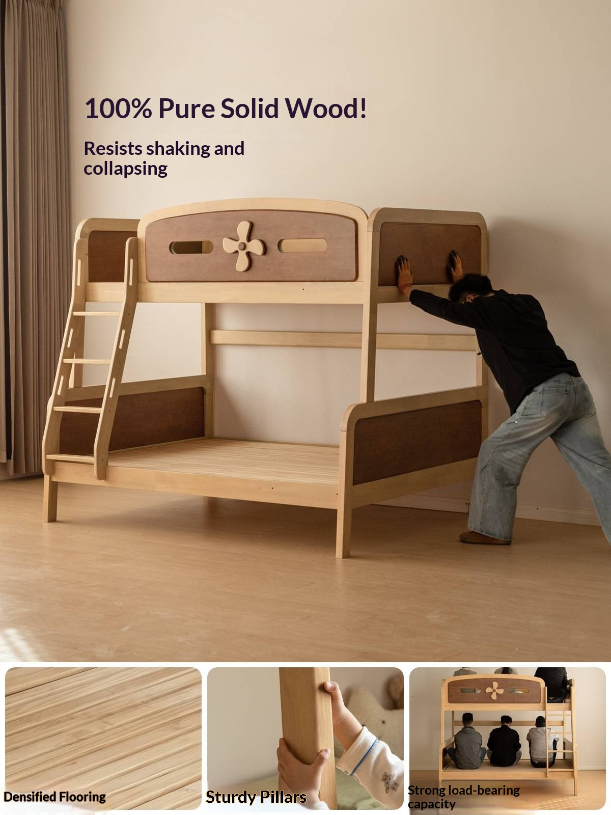 Rubberwood Solid Wood Children's Bunk Bed