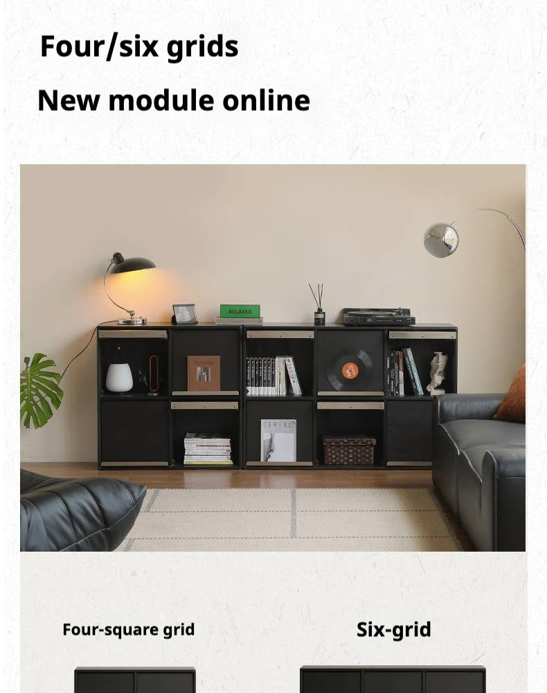 Oak Solid Wood Black Storage Combination Module Cabinet.