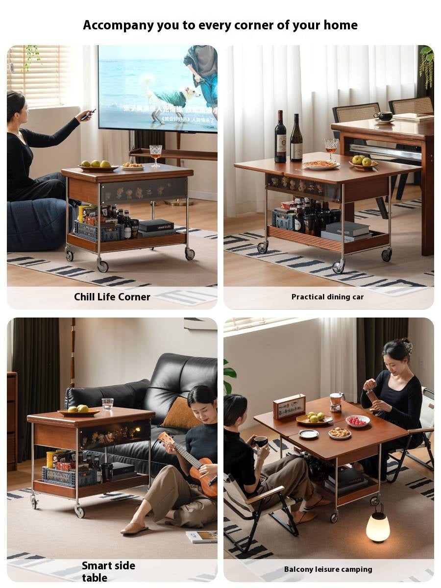 Poplar Solid Wood Middle Ancient Style Mobile Coffee Table