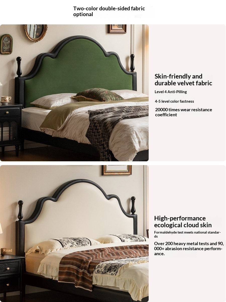 Eco-Friendly Cloud Leather Bed — French Retro Style Upholstered Fabric Bed