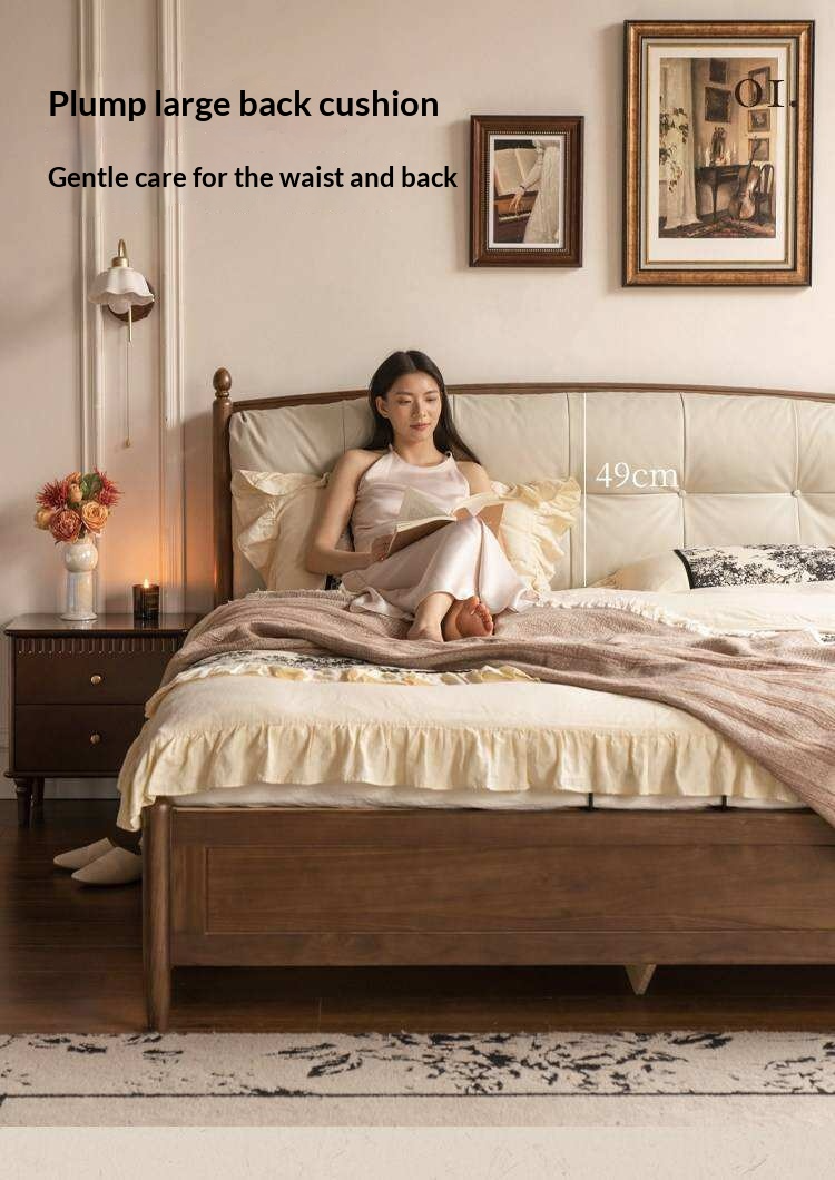 Black Walnut Solid Wood Four Poster Storage Bed with Tufted Headboard and Gas Lift