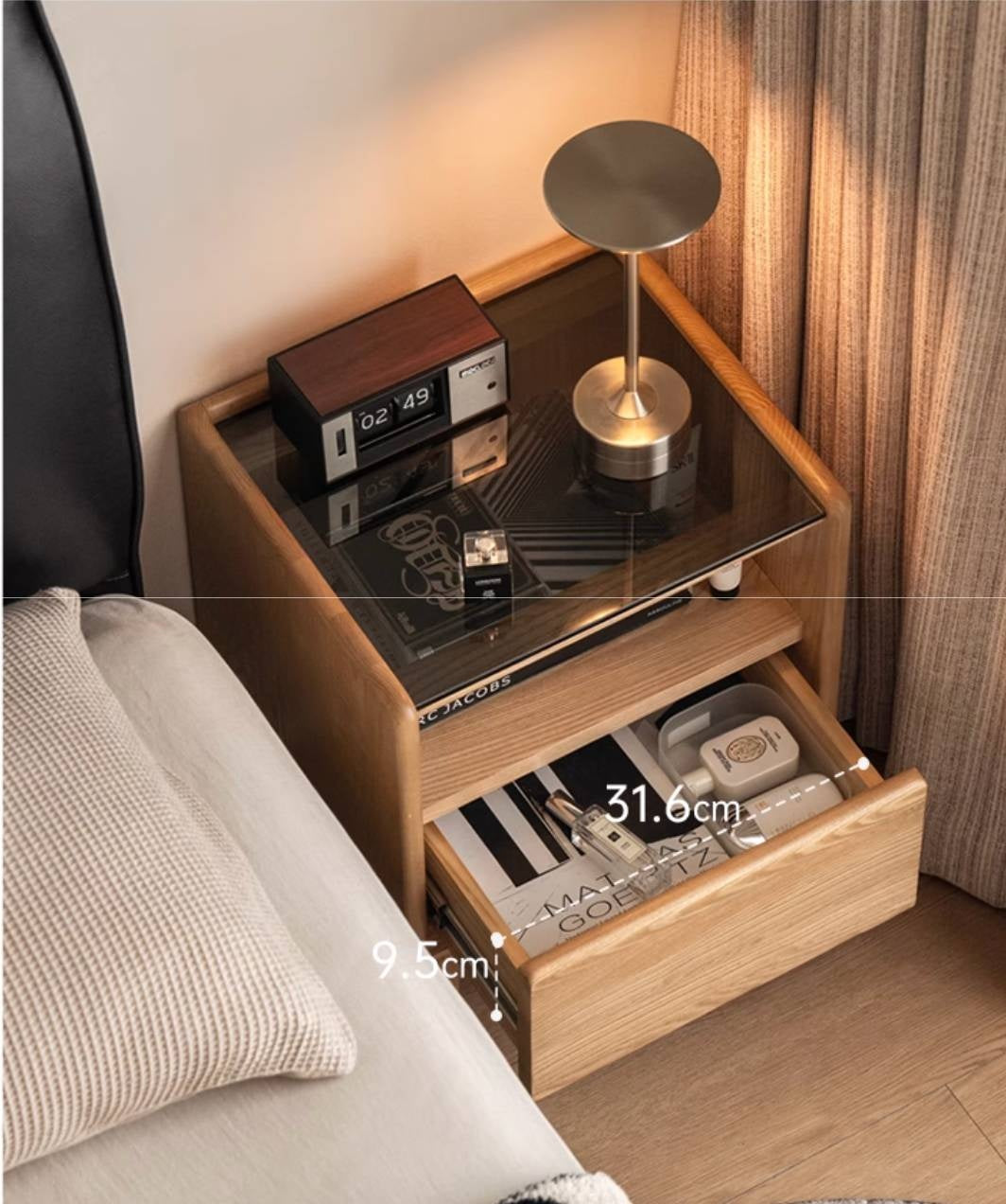 Black walnut, Ash, Cherry, Poplar, Solid Rubberwood Modern Nightstand.
