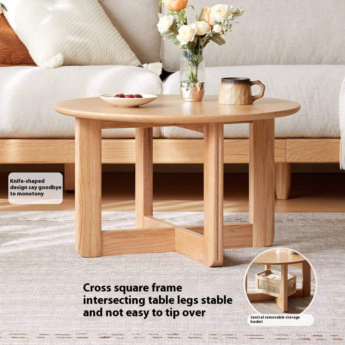 Oak Solid Wood Modern Round Coffee Table