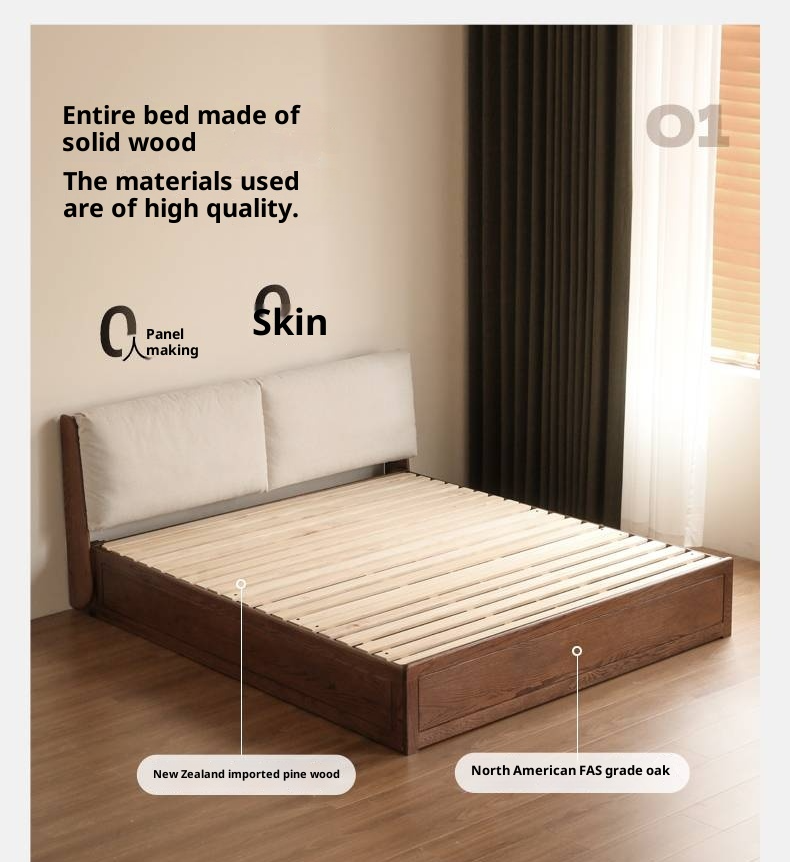 Oak Solid Wood Modern Simple Fabric Soft-Padded Box Bed