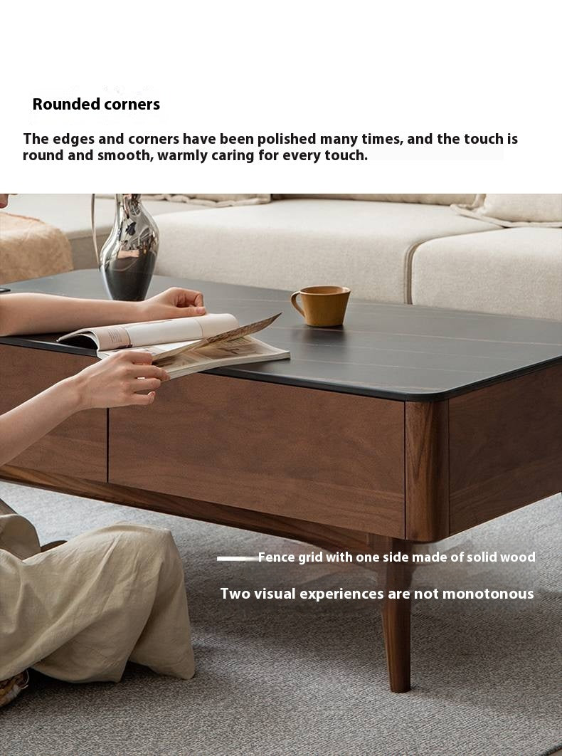 Sandalwood, Black Walnut Solid Wood Rock Plate Coffee Table