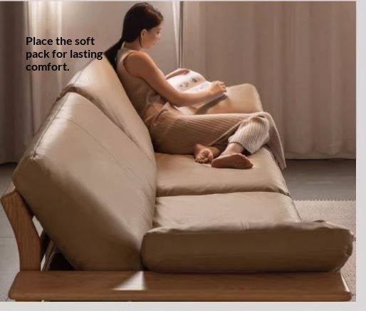 Oak, Ash Solid Wood Wabi Sabi Style Genuine Leather Sofa, fabric sofa