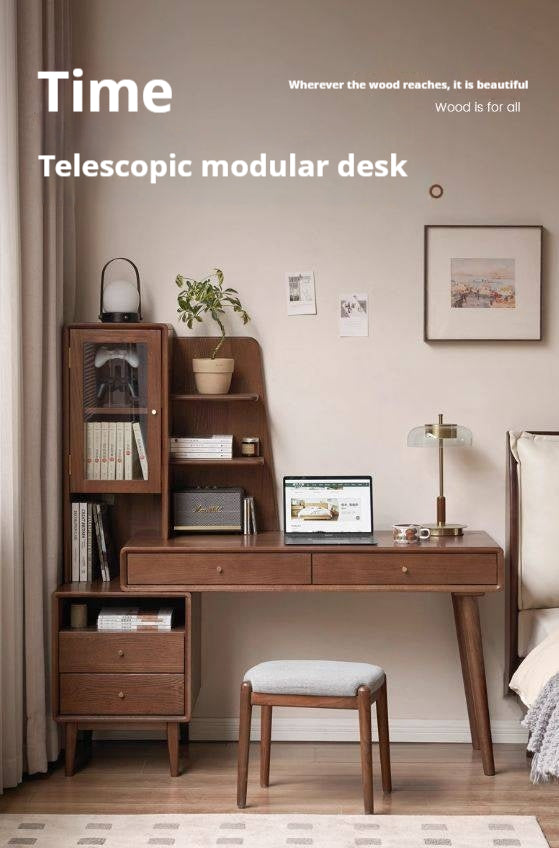 Oak Solid Wood Retractable Computer Desk