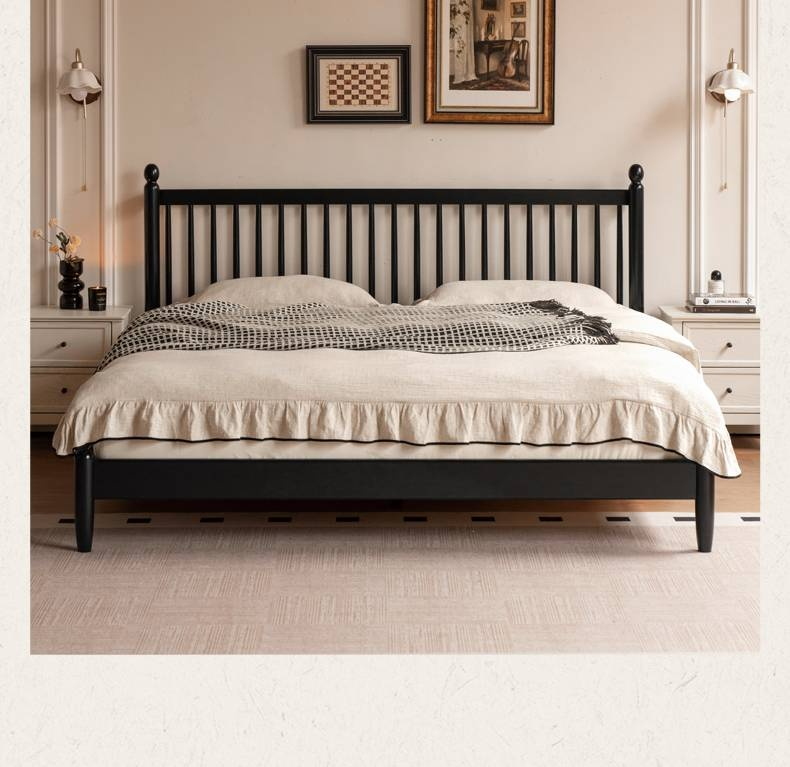 Rubberwood Solid Wood French Retro Soft Bed