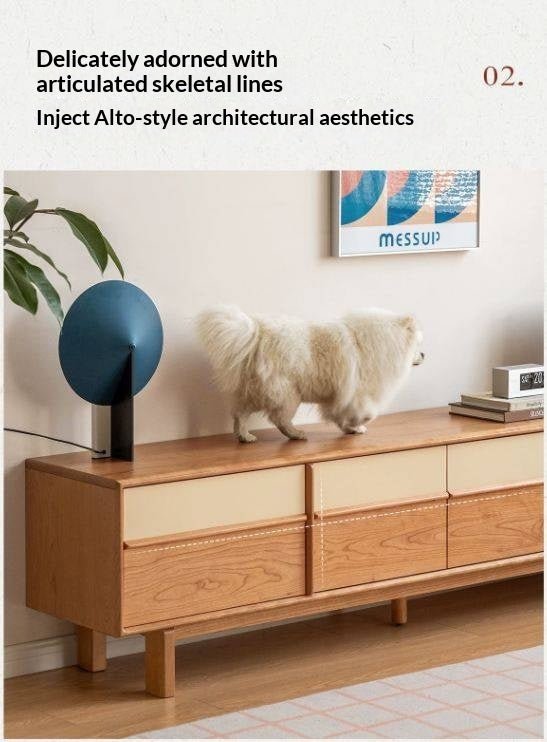 Cherry Solid Wood Two-Tone TV Console with Tapered Legs