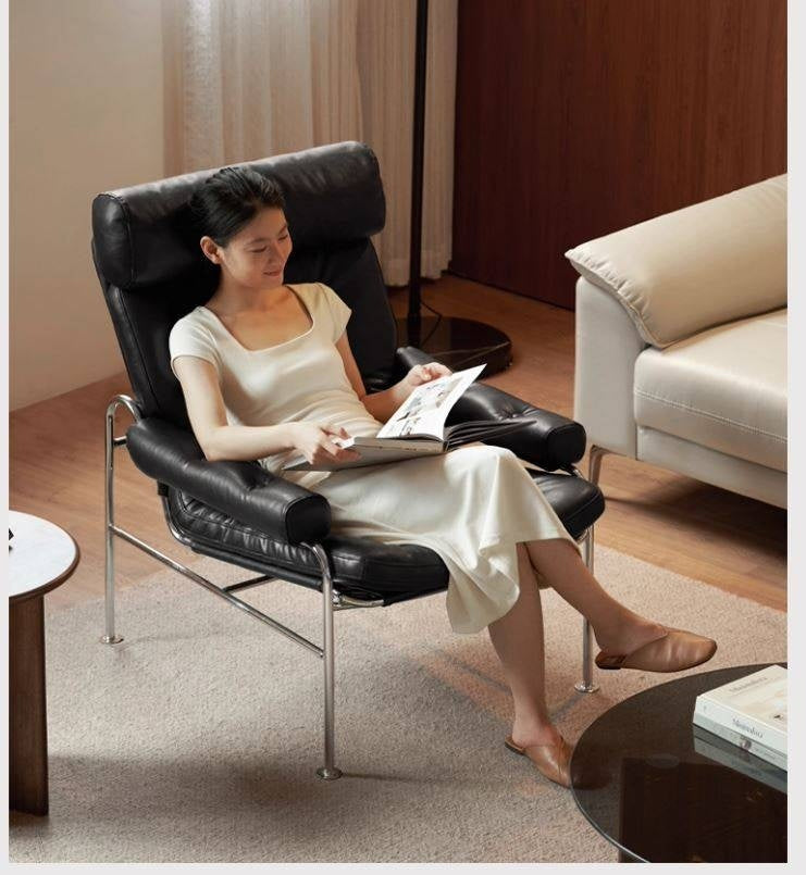 Bauhaus-Style Retro Armchair in Vintage Oil-Wax PU Leather