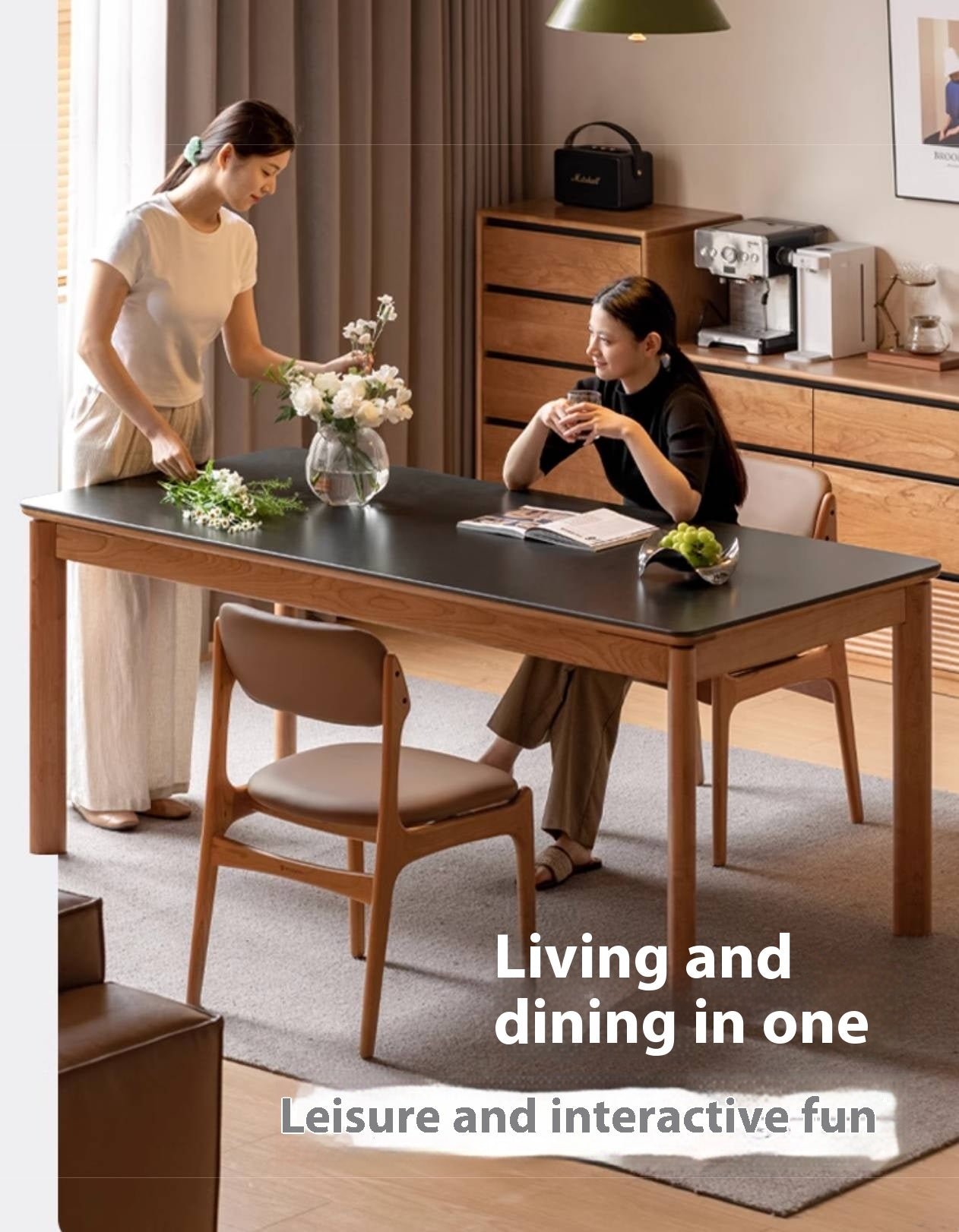 Cherry Solid Wood Rock Board Dining Table