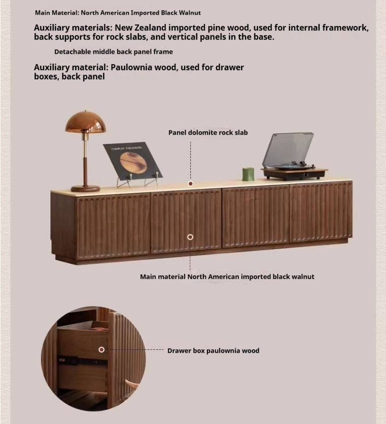 Black Walnut Solid Wood TV Cabinet with Vintage Style Floor-Standing Design