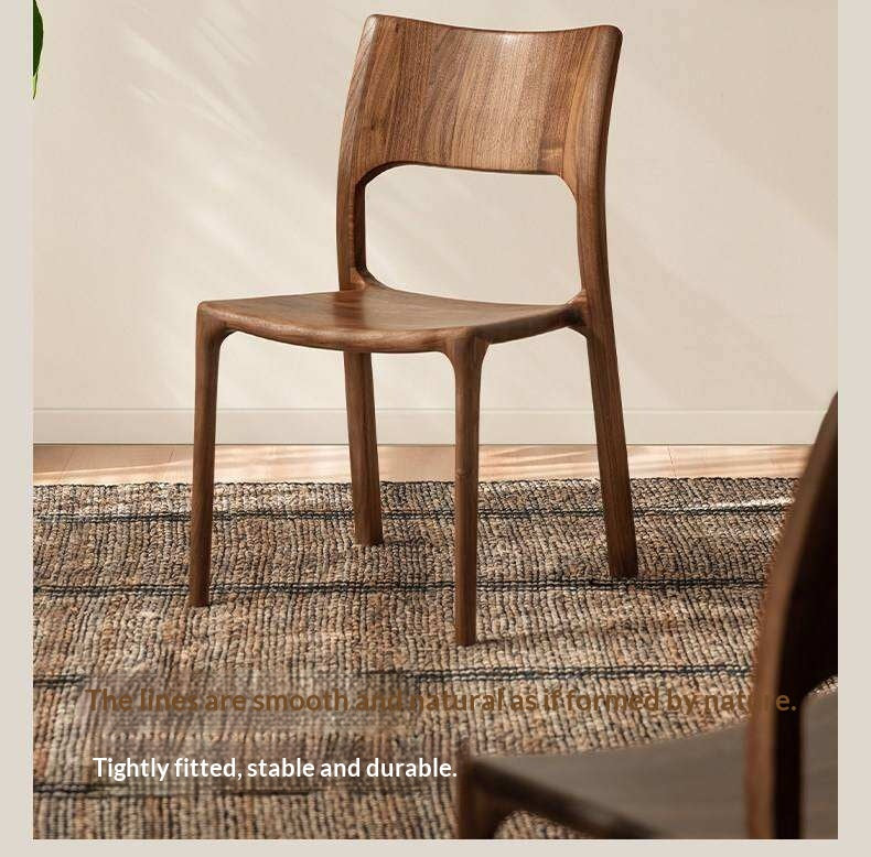 4 pcs Black Walnut Solid Wood Dining Chair with Sculpted Backrest Design