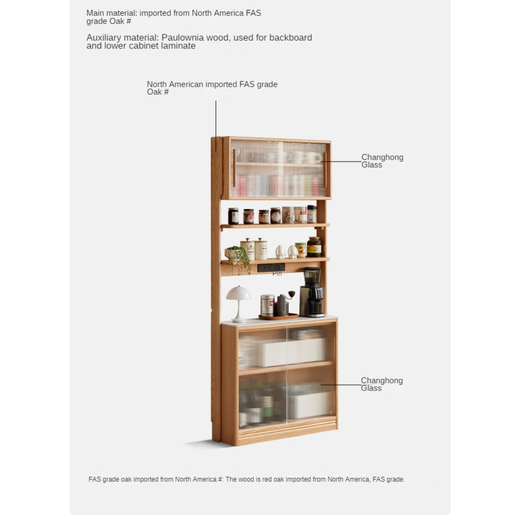 Oak, Solid RubberWood Rock Board Dining Sideboard Integrated Multifunctional Storage