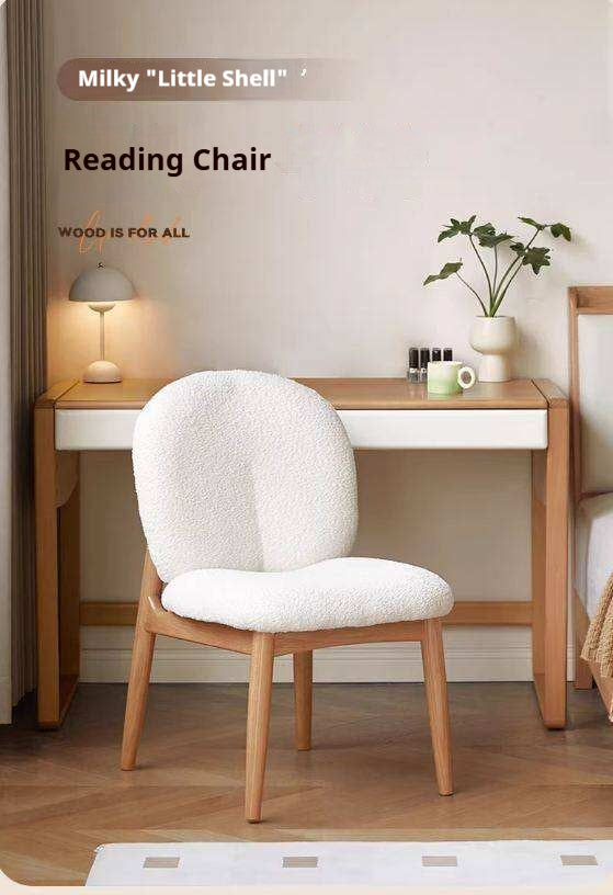Oak Solid Wood Leisure Soft Chair Study Cream Style