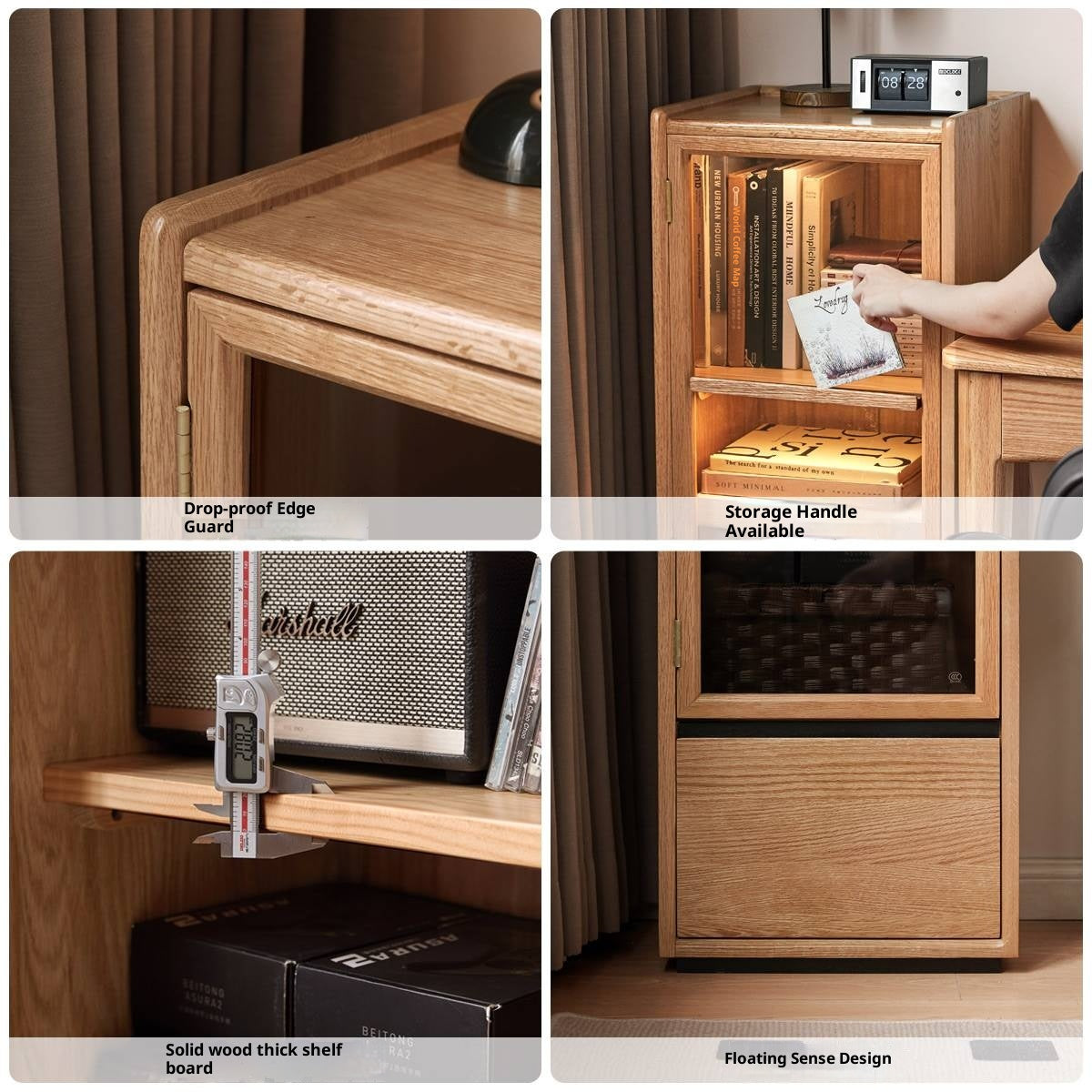 Oak Solid Wood Modern Side Cabinet.