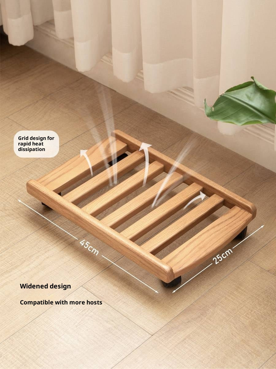 Solid RubberWood, Oak Solid Wood Mobile Computer Host Base Tray