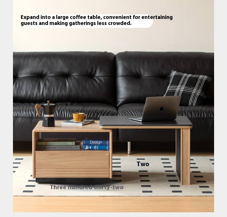 Ash Solid Wood Movable Rock Plate Coffee Table