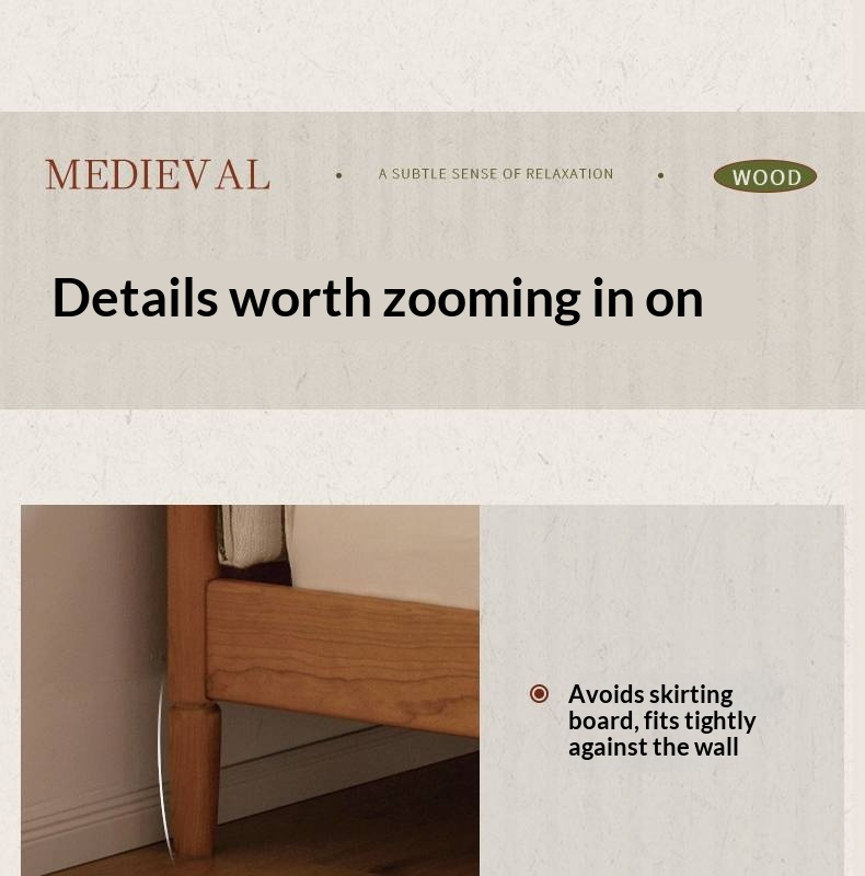 Cherry Solid Wood Fabric Upholstered Bed