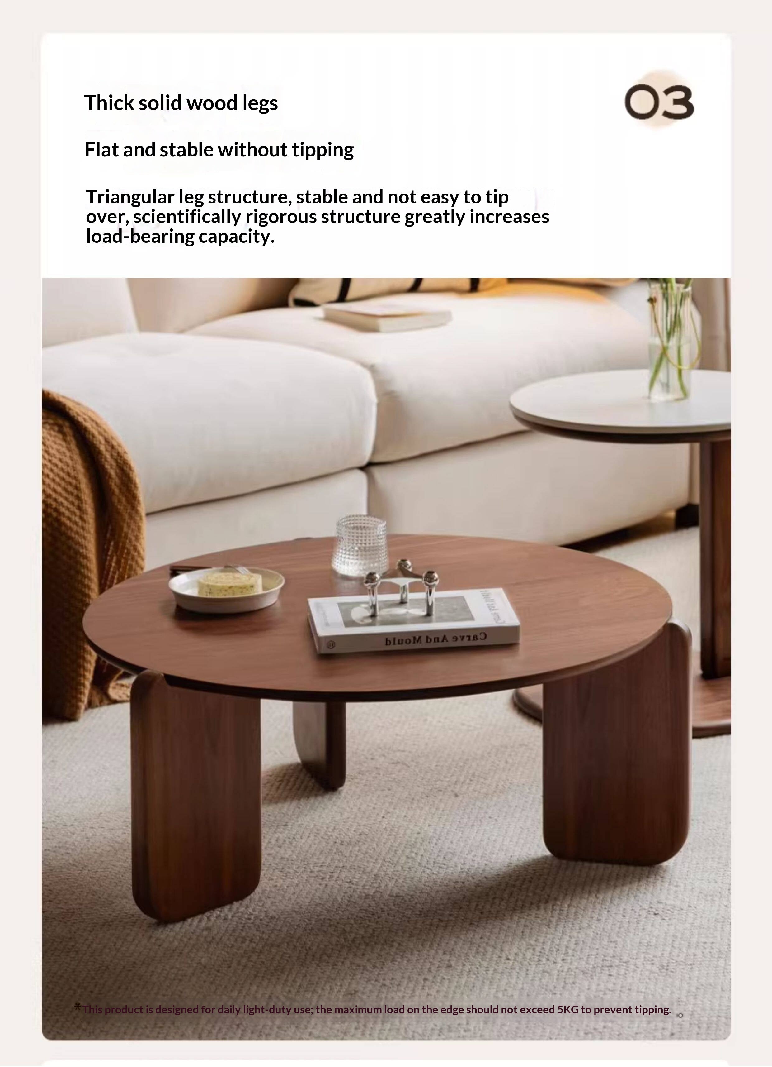 Black Walnut, Sandalwood, Oak Solid Wood, Solid Longan Hardwood Slate Round Coffee Table