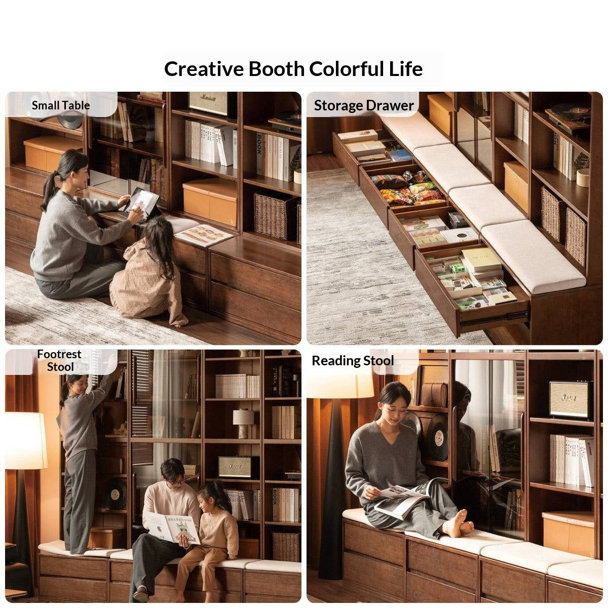 Solid Longan Hardwood, Ash Solid Wood Bookcase with Floor-to-Deck and Wall-Mounted Display Cabinet