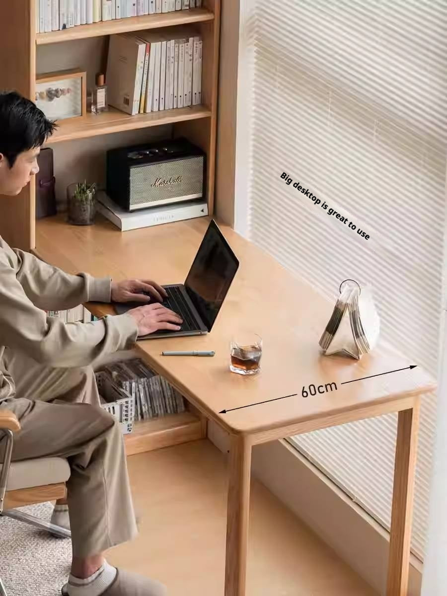 Oak Solid Wood Desk and Bookshelf Integrated Office Desk