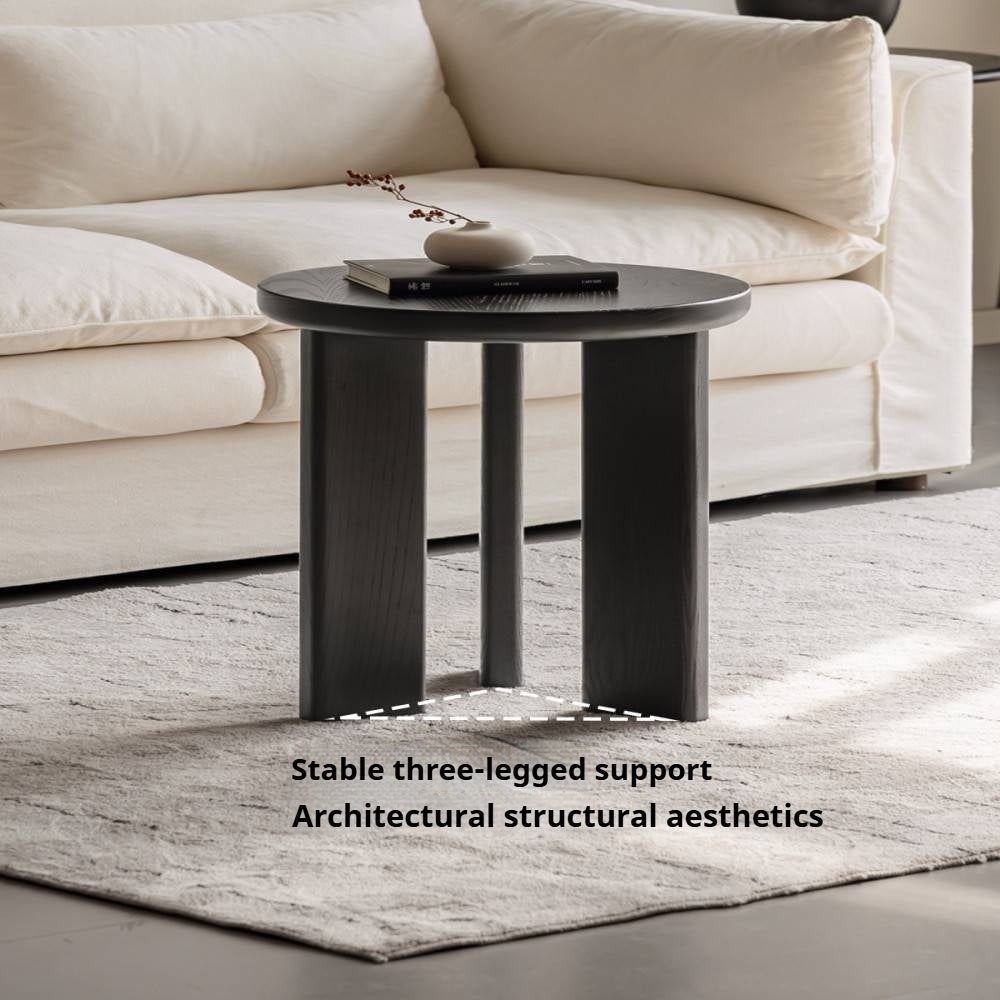 Ash Solid Wood Wabi-Sabi Style Round Side Table