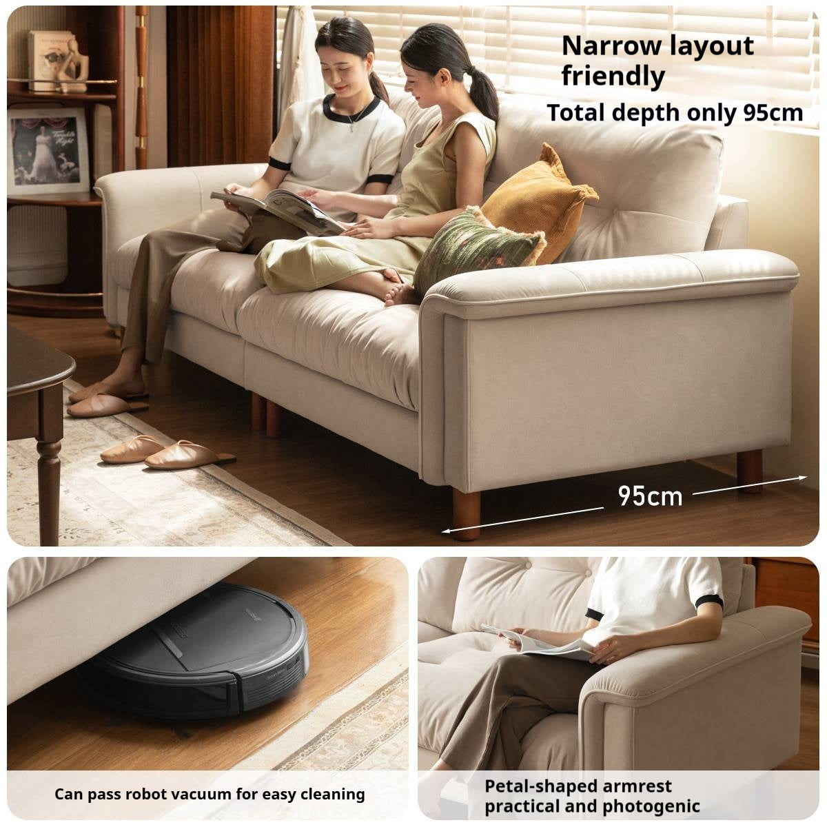 French Retro Fabric Sofa – High-Back with Pet-Friendly Scratch-Resistant Fabric